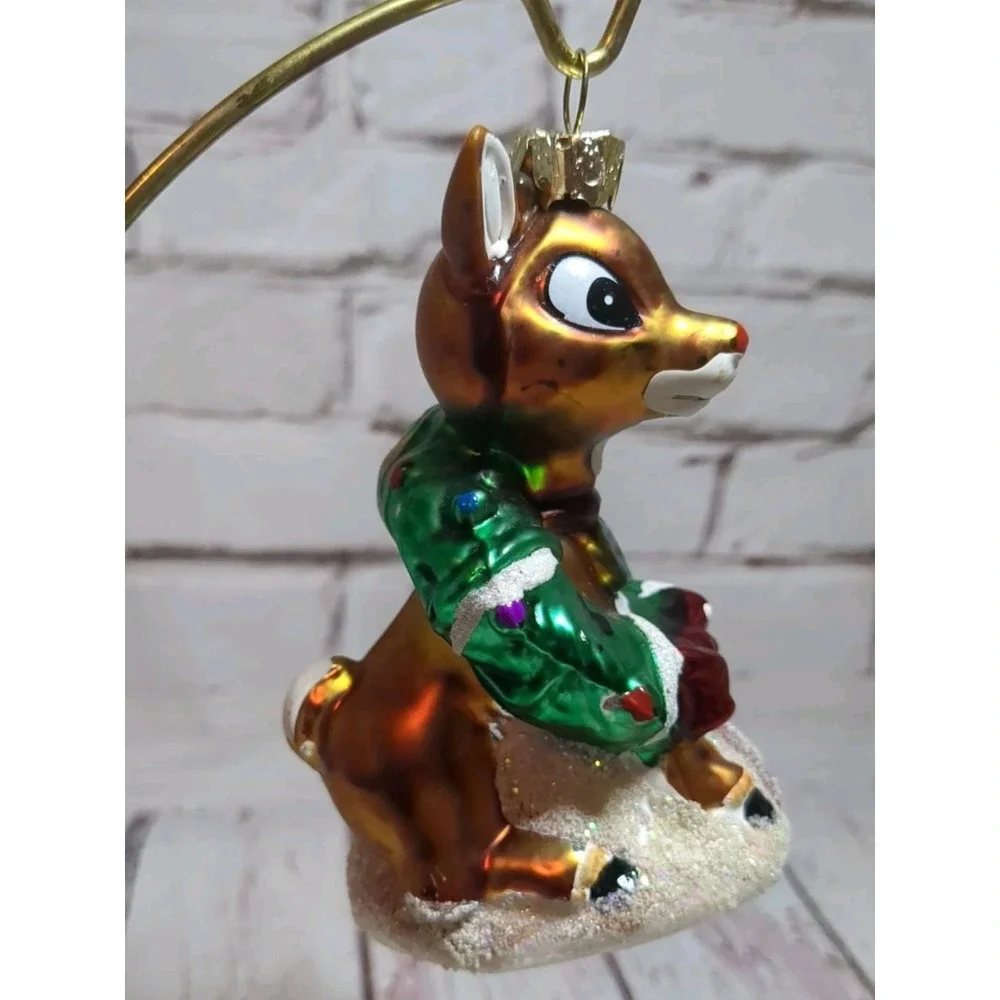 CVS 2010 Santa Reindeer Rudolph Glass Christmas Ornament Hand‎ Crafted